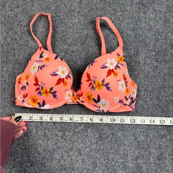PINK Victoria’s Secret Peach Floral Wear Everywhere T-Shirt lightly lined 32C - Picture 4 of 5